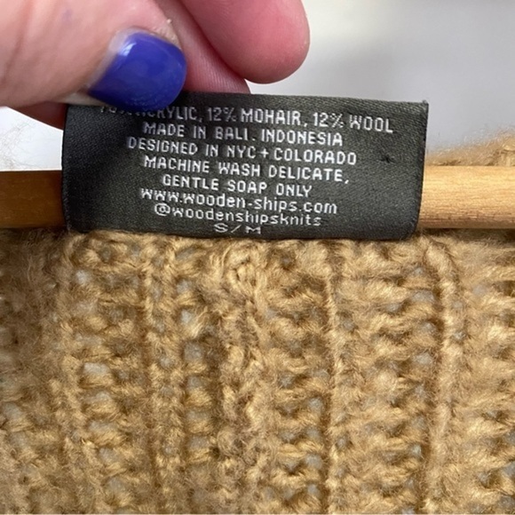 Wooden Ships Black Brown Color Block Mohair Wool Blend Open Front Knit Sweater - Picture 10 of 12